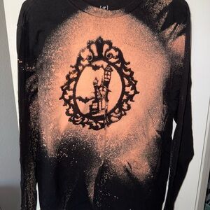 Black and Orange Bleached Graphic Long Sleeve Shirt